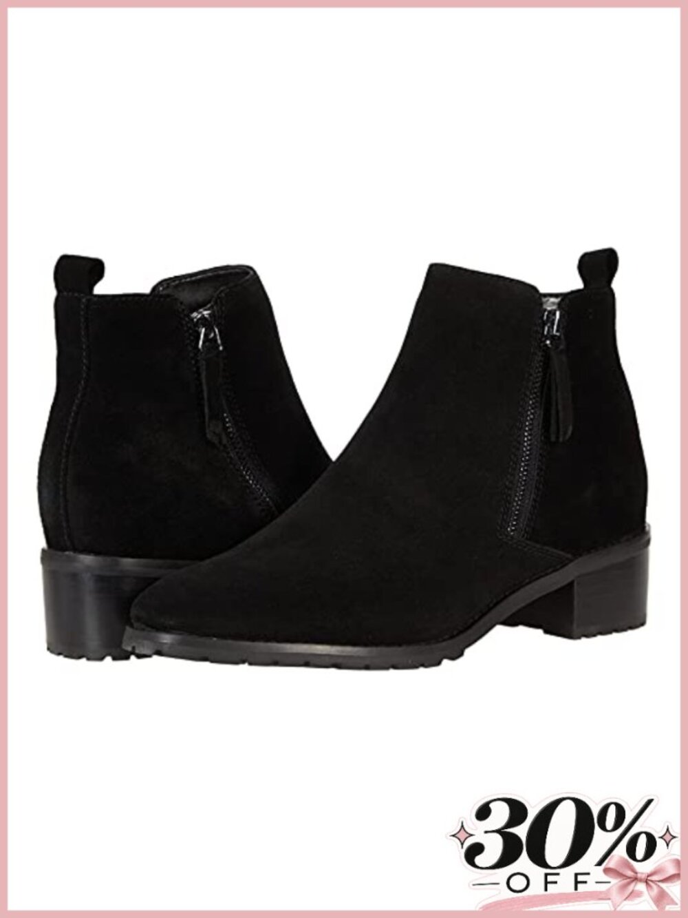 Waterproof Suede Ankle Bootie Low Stacked Heel Square Toe